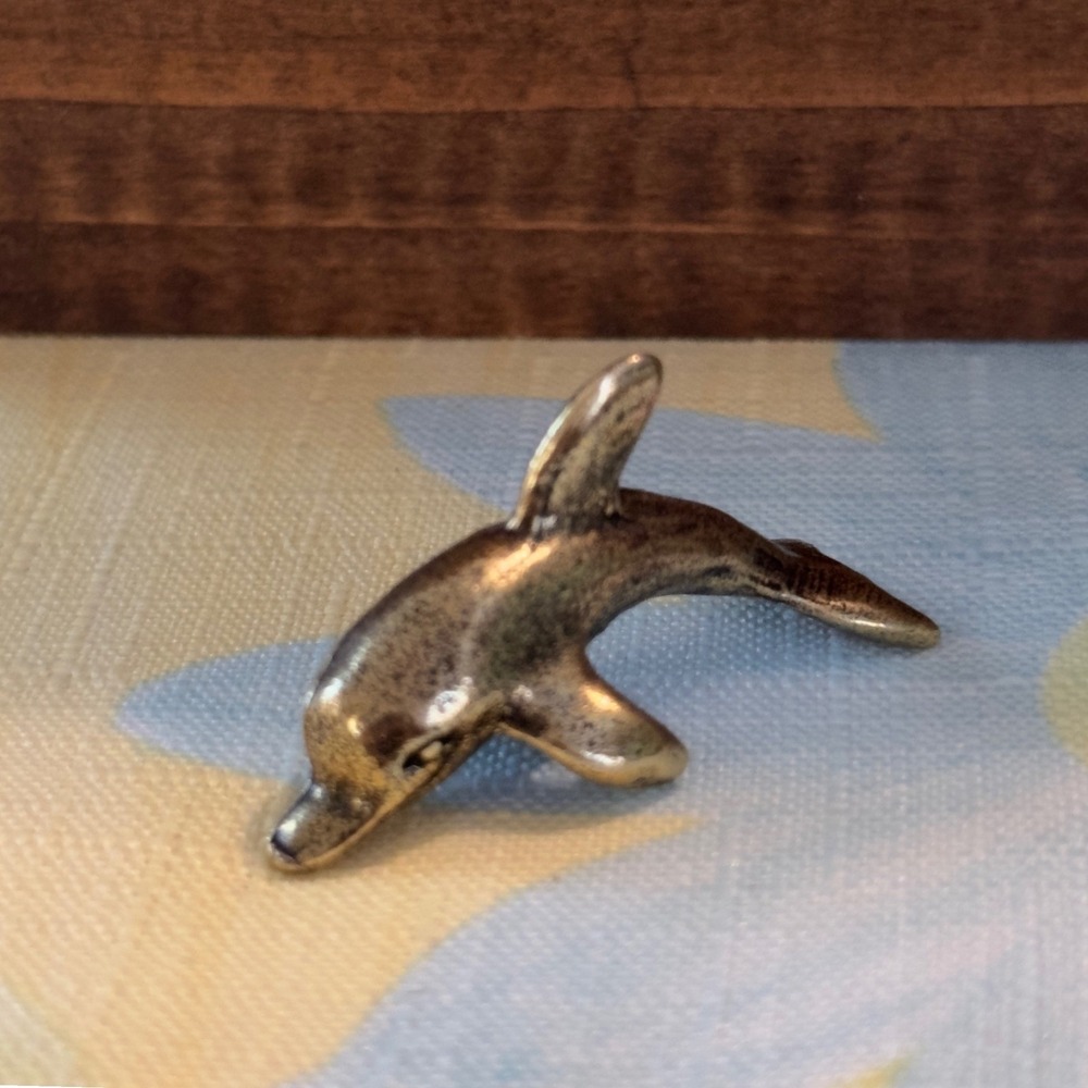 BG10 Brass Tone Metal Dolphin Fish Miniature Figurine Nautical Marine Decor